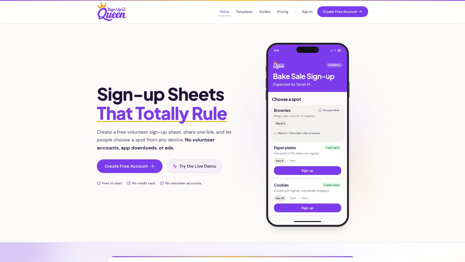 Sign Up Queen platform interface